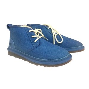 UGG Natural Cotton-Hemp Sheepskin Durable Blue Canvas Chukka Style Boot, Size 9
